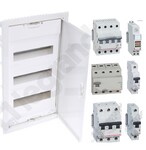 Rozdzielnica podtynkowa RWN 3x12 (36M) z rozłącznikiem izolacyjnym RX3 63A 4P, lampką LED 3-kolorową 230V, wyłącznikiem różnicowoprądowym RX3 4P 40A 30mA typ A oraz wyłącznikami nadprądowymi RX3 3P C16A, 1P B16A, 1P B10A
