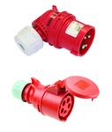 Wtyczka przenośna kątowa Shark - zwrotnica faz 16A 3P+Z+N 400V IP44 + Gniazdo przenośne Shark 16A 400V 3P+Z+N IP44