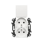 Gniazdo wtyczkowe podwójne z uziemieniem do wersji IP44 z uszczelką, bez przesłon torów prądowych (moduł) 16 A, 250 V~, szybkozłącza. Klapka w kolorze pokrywy, biały, Simon24
