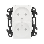 Gniazdo wtyczkowe podwójne z uziemieniem do wersji IP44 z uszczelką, bez przesłon torów prądowych (moduł) 16 A, 250 V~, szybkozłącza. Klapka transparentna, biały, Simon24