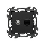 Антenna розетка типу «F» + RJ45 кат. 6 (модуль), чорний матовий, Simon24