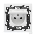 Gniazdo wtyczkowe pojedyncze z uziemieniem do wersji IP44 z uszczelką, z przesłonami torów prądowych, mocowanie PUSH IN (moduł) 16 A, 250 V~, szybkozłącza. Klapka w kolorze pokrywy, biały, Simon24