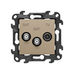 Gniazdo antenowe satelitarne podwójne SAT-SAT-RTV (moduł). 2x Wejście: 5 MHz÷2,4 GHz, szampański mat, Simon24