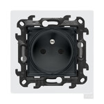 Gniazdo wtyczkowe pojedyncze z uziemieniem do wersji IP44 z uszczelką, bez przesłon torów prądowych, mocowanie PUSH IN (moduł) 16 A, 250 V~, szybkozłącza. Klapka transparentna, grafitowy mat, Simon24