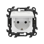 Gniazdo wtyczkowe Schuko pojedyncze do wersji IP44 bez uszczelki, z przesłonami torów prądowych (moduł) 16 A, 250 V~, szybkozłącza. Klapka w kolorze pokrywy, biały, Simon24