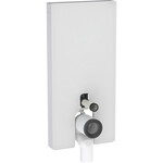 Moduł sanitarny Monolith do stojącej miski WC, 101 cm, obudowa przednia ze szkła: Front: biały / szkło satynowane, Obudowa boczna: aluminium szczotkowane