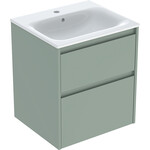 Zestaw umywalki meblowej Selnova Square, slim rim, z szafką pod umywalkę, z dwoma szufladami: 55x62.1x48cm, Szerokość umywalki=55cm, Umywalka: biały, Korpus, Front: szałwiowozielony / lakierowany jedwabny mat
