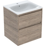 Zestaw umywalki meblowej Selnova Square, slim rim, z szafką pod umywalkę, z dwoma szufladami: 55x62.1x48cm, Szerokość umywalki=55cm, Umywalka: biały, Korpus, Front: orzech hickory / melaminowa struktura drewna