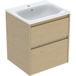 Zestaw umywalki meblowej Selnova Square, slim rim, z szafką pod umywalkę, z dwoma szufladami: 55x62.1x48cm, Szerokość umywalki=55cm, Umywalka: biały, Korpus, Front: dąb naturalny / melaminowa struktura drewna