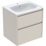 Zestaw umywalki meblowej Selnova Square, slim rim, z szafką pod umywalkę, z dwoma szufladami: 60x62.1x48cm, Szerokość umywalki=60cm, Umywalka: biały, Korpus, Front: piaskowoszary / lakierowany jedwabny mat