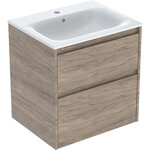 Zestaw umywalki meblowej Selnova Square, slim rim, z szafką pod umywalkę, z dwoma szufladami: 60x62.1x48cm, Szerokość umywalki=60cm, Umywalka: biały, Korpus, Front: orzech hickory / melaminowa struktura drewna