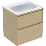 Zestaw umywalki meblowej Selnova Square, slim rim, z szafką pod umywalkę, z dwoma szufladami: 60x62.1x48cm, Szerokość umywalki=60cm, Umywalka: biały, Korpus, Front: dąb naturalny / melaminowa struktura drewna
