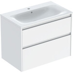 Zestaw umywalki meblowej Selnova Square, slim rim, z szafką pod umywalkę, z dwoma szufladami: 80x62.1x48cm, Szerokość umywalki=80cm, Umywalka: biały, Korpus, Front: biały / lakierowany jedwabny połysk