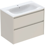 Zestaw umywalki meblowej Selnova Square, slim rim, z szafką pod umywalkę, z dwoma szufladami: 80x62.1x48cm, Szerokość umywalki=80cm, Umywalka: biały, Korpus, Front: piaskowoszary / lakierowany jedwabny mat
