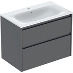 Zestaw umywalki meblowej Selnova Square, slim rim, z szafką pod umywalkę, z dwoma szufladami: 80x62.1x48cm, Szerokość umywalki=80cm, Umywalka: biały, Korpus, Front: lava / lakierowany jedwabny mat
