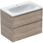 Zestaw umywalki meblowej Selnova Square, slim rim, z szafką pod umywalkę, z dwoma szufladami: 80x62.1x48cm, Szerokość umywalki=80cm, Umywalka: biały, Korpus, Front: orzech hickory / melaminowa struktura drewna