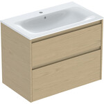 Zestaw umywalki meblowej Selnova Square, slim rim, z szafką pod umywalkę, z dwoma szufladami: 80x62.1x48cm, Szerokość umywalki=80cm, Umywalka: biały, Korpus, Front: dąb naturalny / melaminowa struktura drewna
