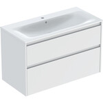 Zestaw umywalki meblowej Selnova Square, slim rim, z szafką pod umywalkę, z dwoma szufladami: 100x62.1x48cm, Szerokość umywalki=100cm, Umywalka: biały, Korpus, Front: biały / lakierowany jedwabny mat