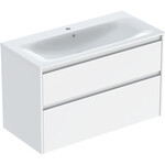 Zestaw umywalki meblowej Selnova Square, slim rim, z szafką pod umywalkę, z dwoma szufladami: 100x62.1x48cm, Szerokość umywalki=100cm, Umywalka: biały, Korpus, Front: biały / lakierowany jedwabny połysk