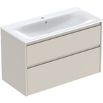 Zestaw umywalki meblowej Selnova Square, slim rim, z szafką pod umywalkę, z dwoma szufladami: 100x62.1x48cm, Szerokość umywalki=100cm, Umywalka: biały, Korpus, Front: piaskowoszary / lakierowany jedwabny mat