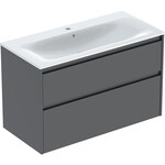 Zestaw umywalki meblowej Selnova Square, slim rim, z szafką pod umywalkę, z dwoma szufladami: 100x62.1x48cm, Szerokość umywalki=100cm, Umywalka: biały, Korpus, Front: lava / lakierowany jedwabny mat