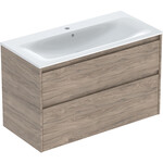 Zestaw umywalki meblowej Selnova Square, slim rim, z szafką pod umywalkę, z dwoma szufladami: 100x62.1x48cm, Szerokość umywalki=100cm, Umywalka: biały, Korpus, Front: orzech hickory / melaminowa struktura drewna