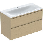 Zestaw umywalki meblowej Selnova Square, slim rim, z szafką pod umywalkę, z dwoma szufladami: 100x62.1x48cm, Szerokość umywalki=100cm, Umywalka: biały, Korpus, Front: dąb naturalny / melaminowa struktura drewna