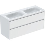 Zestaw podwójnej umywalki meblowej Selnova Square, slim rim, z szafką pod umywalkę, z dwoma szufladami: 130x62.1x48cm, Szerokość umywalki=130cm, Umywalka: biały, Korpus, Front: biały / lakierowany jedwabny mat