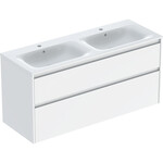 Zestaw podwójnej umywalki meblowej Selnova Square, slim rim, z szafką pod umywalkę, z dwoma szufladami: 130x62.1x48cm, Szerokość umywalki=130cm, Umywalka: biały, Korpus, Front: biały / lakierowany jedwabny połysk
