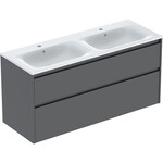 Zestaw podwójnej umywalki meblowej Selnova Square, slim rim, z szafką pod umywalkę, z dwoma szufladami: 130x62.1x48cm, Szerokość umywalki=130cm, Umywalka: biały, Korpus, Front: lava / lakierowany jedwabny mat