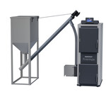 Kocioł pelletowy Rakoczy Firemax 10kW 190 palnik oraz zbiornik niezabudowany z lewej strony PSP - przedłużony system podawania pelletu regulator ST9781 zPID firmy Tech
