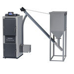 Kocioł pelletowy Rakoczy Firemax 10kW 190 palnik oraz zbiornik niezabudowany z prawej strony PSP - przedłużony system podawania pelletu regulator ST9781 zPID firmy Tech
