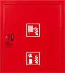 Hydrant intérieur DN25 suspendu, avec emplacement pour extincteur sous le dévidoir, tuyau PVC 30m semi-rigide noir, type A à résistance mécanique accrue, serrure brevetée, couleur rouge RAL3000