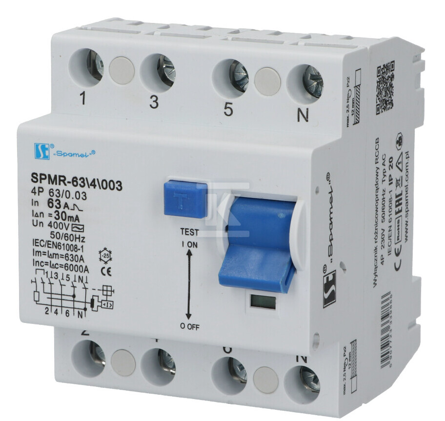 Wyłącznik różnicowoprądowy 4P 25A 30mA - SPMR-25\4\003