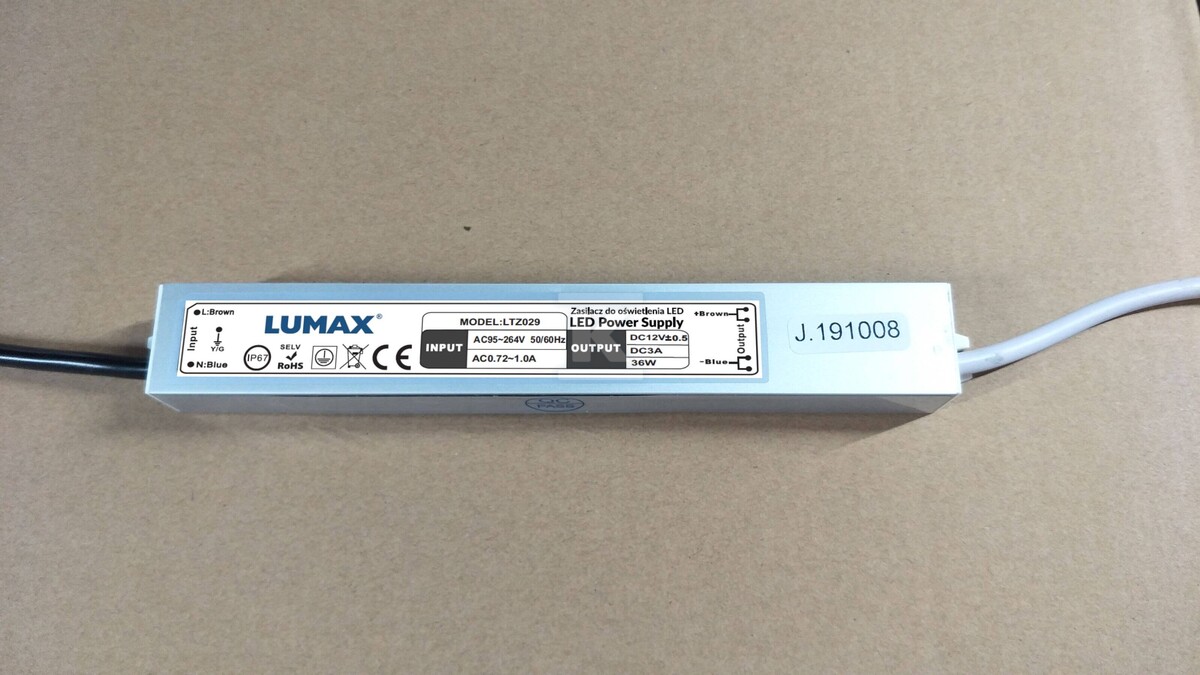 Zasilacz wodoodporny do LED IP67 36W, - LZT029