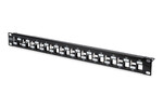 Panel krosowy naprzemienny 19" 24x keystone, ekranowany, 1U, czarny, prowadnica kabli, pola opisowe