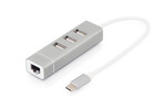 HUB 3-portowy USB 2.0 HighSpeed z Typ C oraz LANFast Ethernet LAN adapter, aluminium