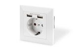 Safety Wall Outlet, 2x USB, USB output total:5V 2.1A, Input: AC 250V 50Hz, RAL 9003
