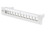 Panel krosowy modularny 10" 12x keystone, ekranowany, 1U, szary, prowadnica kabli, pola opisowe