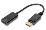 DisplayPort adapter cable, DP - HDMI type AM/F, 0.2m, w/lock, HDMI 2.0, act., CE, gold, bl