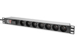 1U Aluminum PDU, rackmountable, 7x CEE 7/516A Plug, 250VAC 50/60Hz, Switch, Surge protection