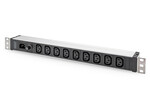 Listwa zasilająca PDU 19" Rack, 9x gniazdo C13 10A/230 V, 1x gniazdo wej.C14, zabezp.10A, aluminiowa