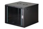 Armadio rack a parete Dynamic-N 19", 9U, dimensioni 474x600x600 mm, con porta in vetro, colore nero, da assemblare, peso 60 kg.