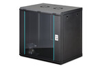 Armadio di rete a parete Dynamic-N 19", 12U, dimensioni 607x600x450 mm, con porta in vetro, colore nero, da assemblare, peso 60 kg.