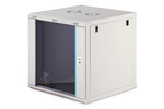 Armadio di rete a parete Dynamic-N 19", 12U, dimensioni 607x600x600 mm, con porta in vetro, colore grigio, da assemblare, peso 60 kg.