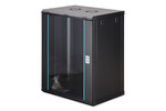 Armadio rack a parete Dynamic-N 19", 16U, dimensioni 785x600x450 mm, con porta in vetro, colore nero, da assemblare, peso 60 kg.