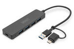 Hub USB 3.0/Koncentrator 4-portowy SlimLine USB A+ adapter USB-C 0,2m 5Gbps złącze zasilania USB-C