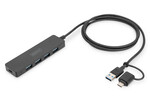 Hub USB 3.0/Koncentrator 4-portowy SlimLine USB A+ adapter USB-C 1,2m 5Gbps złącze zasilania USB-C
