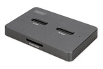 Stacja dokująca dysków USB-C 3.2 Gen2 10Gbps SSD M.2 NVMe + SATA (max. 2x 4TB) Czytnik kart SD-Ex press 7.1 (max. 2TB) Czarna