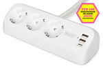 Listwa zasilająca biurkowa, 3 gniazda Schuko, 2x USB-A (2x 12W), 1x USB-C (30W) z zaciskiem na blat, kabel 1,5m, biała